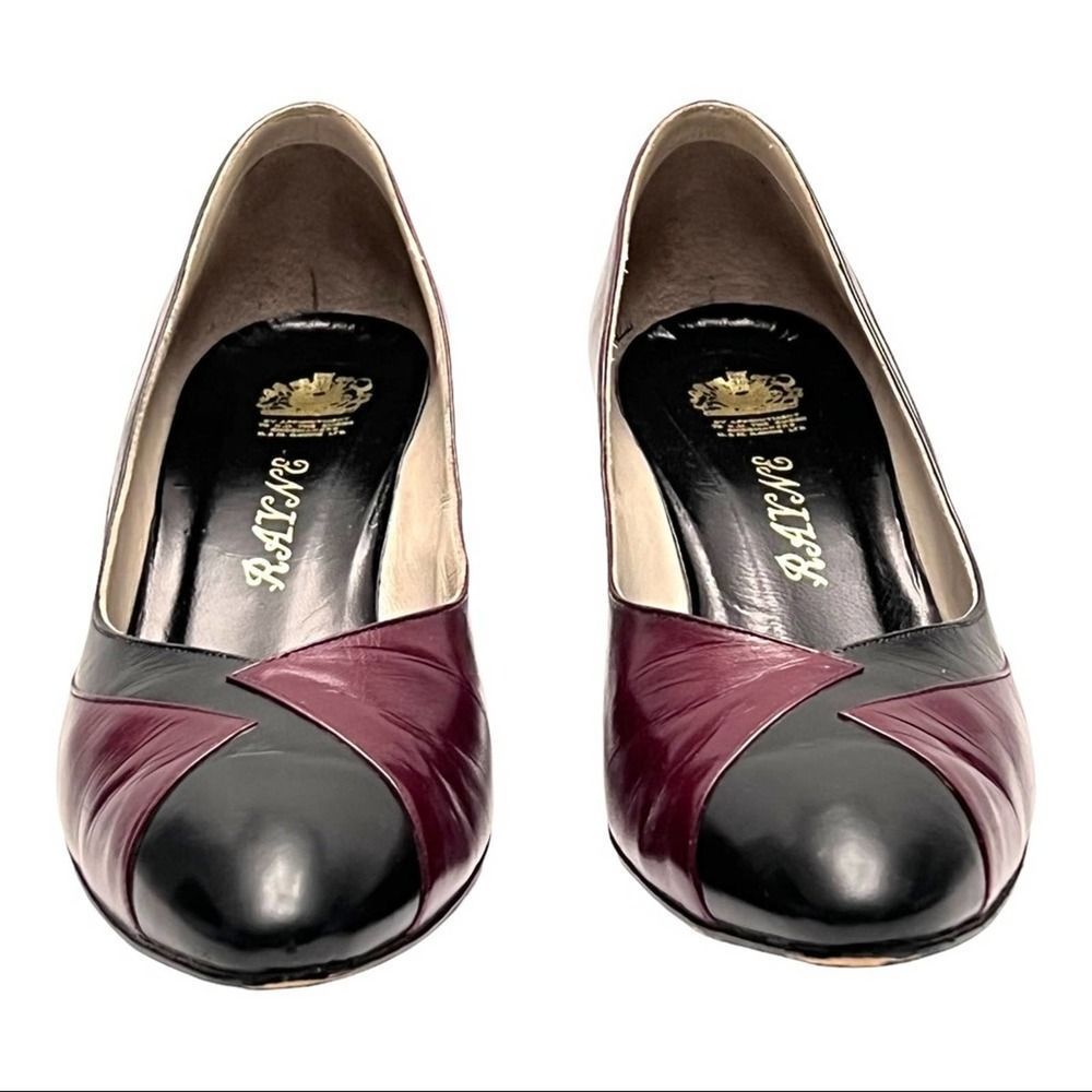 Rayne London Rare 80’s Vintage Custom Wine Red & Black Leather Pumps Size 8.5 AA - Picture 3 of 13
